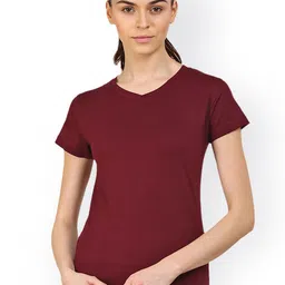appulse Women Maroon Solid V-Neck T-shirt-image-81