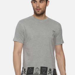 YAK YAK Men Grey Printed Round Neck Pure Cotton T-shirt-image-65