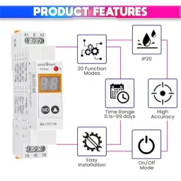 amiciSmart Multi-Functional On Off Delay Cycle Timer Switch 16 Amp 0.1 sec to 99 Days Range with 20 Function Modes, 1xCYCLE-TIMER image 3
