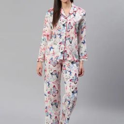 Cation Off White Printed Shirt With Pyjamas-8