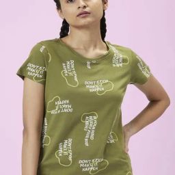Ajile by Pantaloons Olive Green Cotton Printed Sports T-Shirt-image-84
