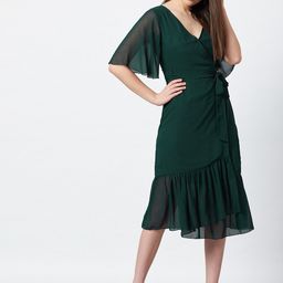 PANIT Green Georgette Midi Dress-image-4