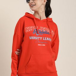 HERE&NOW Graphic Typography Printed Pure Cotton Hooded Sweatshirt-image-24