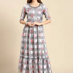 SHOWOFF Grey Floral Print Kurta-image-94