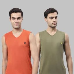 Vimal Jonney Rust & Olive Sleeveless Lounge T-Shirt - Pack of 2-image-42
