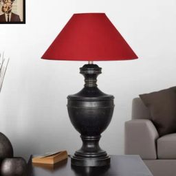 Kapoor Lamp Shades Black & Red Wood Botanica Finish Cotton Shade Table Lamp-picture-36