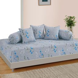 SWAYAM Unisex Set Of 6 Grey & Blue Printed Diwan Set-12