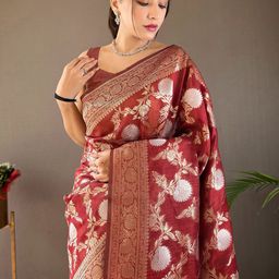KALINI Woven Design Floral Zari Silk Blend Banarasi Saree-24