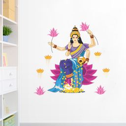 rawpockets Blue & Pink Goddess Lakshmi Blessing Gold Wall Sticker-image-61