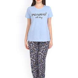 Soie Blue & Black Animal Print Night Suit NT-37-image-56