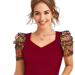 BAESD Sweetheart Neck Puff Sleeves Fitted Crop Top-image-65