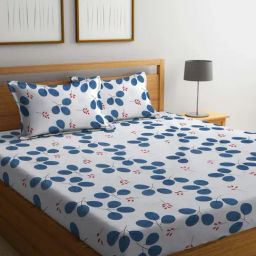 Klotthe Printed White & Blue 300 TC Cotton Blend King Bed Sheet with 2 Pillow Covers-image-78