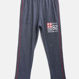CHIMPRALA Kids Navy Blue Cotton Solid Antimicrobial Track Pants with Printed Detail-image-80