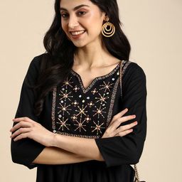 Anouk Ethnic Motifs Embroidered Mirror Work Pleated Kurti-picture-30