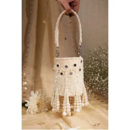 House of Vian Women Embellished White Potli-picture-49