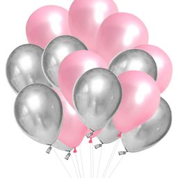 AMFIN Metallic Balloons with Ribbons set Pink & Silver - Pack of 26-image-66