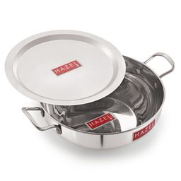 HAZEL Induction Base Kadai Kadhai | Stainless Steel Deep Karahi Induction Bottom Kadahi With Steel Lid Cover 26.2 cm Cookware Utensil, (Kadhai 24.1 cm, 3100 ml), Silver-picture-10
