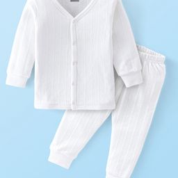 Babyhug Full Sleeves Thermal Vest & Legging Set Solid Colour - Offwhite-image-35