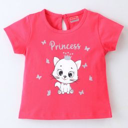 Babyhug Cotton Knit Half Sleeves Kitty Print T-Shirt - Pink-picture-20