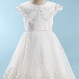 Mark & Mia  Sleeveless Party Frock with Floral Embroidery - White-image-89