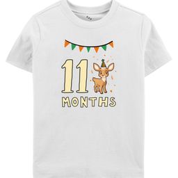 Zeezeezoo Monthly Birthday Theme Half Sleeves 11 Month Birthday Animal Printed T-Shirt - White-picture-49