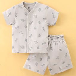 Zero Sinker Knit Half Sleeves Night Suit With Animals Print - Silver-image-23