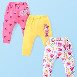 Babyhug Disney Interlock Full Length Diaper Leggings With Minnie Mouse Graphics Pack of 3 - Pink Yellow & White-image-87