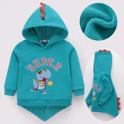 Kookie Kids Full Sleeves Hooded Sweatshirt With Dino Embroidery & Applique - Mint-picture-25