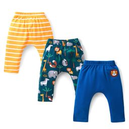 Babyhug Cotton Interlock Full Length Diaper Leggings with Striped & Animal Print Pack of 3 - Multicolor-picture-21