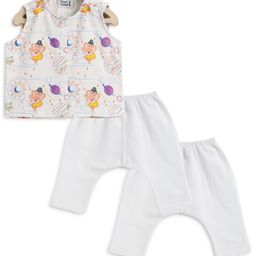 Tiber Taber Ganesh Chaturthi Theme Pack Of 3 Sleeveless Ganesha Printed Jhabla & Pyjamas Set - White-picture-47