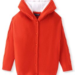 Pine Kids Knit Full Sleeves Hooded Front Open Solid Sweater - Red-image-80