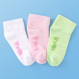 Honeyhap Premium  Cotton Knit Ankle Length Solid Color Socks with Bio Finish Pack of 3 - Pink White & Charlock-image-16