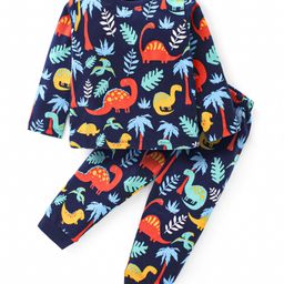 Babyhug Cotton Knit Full Sleeves Night Suit with Dino Print - Navy Blue-image-32