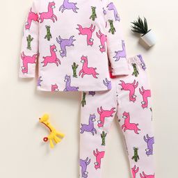 Little Marine Kint Cotton Full Sleeves Sheep Printed Night Suit - Light Pink-image-57