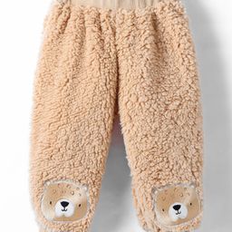 Little Kangaroos Cotton Full Length Fleece Pant Bear Patch - Tan-picture-32