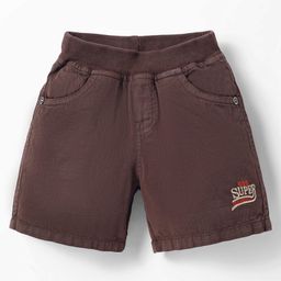 Olio Kids Cotton Woven Above Knee Length Shorts With Text Embroidery - Brown-picture-12