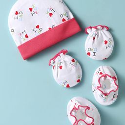 Ben Benny 100% Cotton Knit Text Printed Cap Mitten & Booties Set Red & White - Diameter 9 cm-image-94