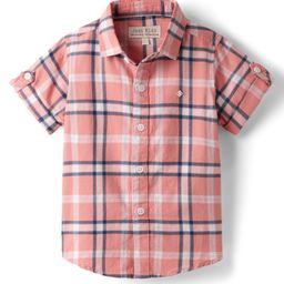 JASH KIDS Cotton Woven Half Sleeves Checks Shirt - Light Red-image-91