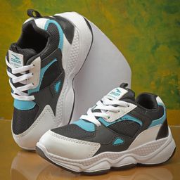 asian Colour Blocked Lace Up Shoes - White Black & Turquoise-image-126