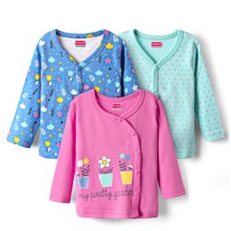 Babyhug 100% Cotton Full Sleeves Front Open Jhablas With Polka Dots & Floral Print Pack Of 3 - Multi Colour-image-95
