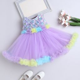 The Magic Wand Woven Sleeveless Floral Applique & Ruffle Detailed Dress - Lavender-picture-9
