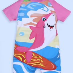 Kiddopanti Half Raglan Sleeves Baby Shark Printed Legged Swimsuit - Baby Pink-image-96