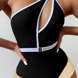 VAGHBHATT One Shoulder Cut out Asymmetric Backless Bodysuit Swimwear-image-13