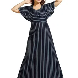 NIGHTY KING Women Striped Maxi Nightdress-image-85