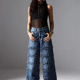 Miss Chase Women Wide Leg High-Rise Highly Distressed Heavy Fade Jeans-image-85