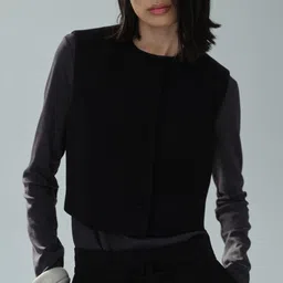MANGO Solid Round Neck Waistcoat-image-38
