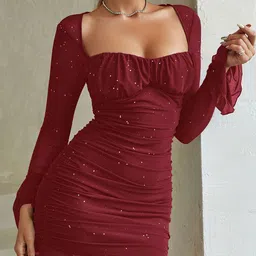 bebe Women Embellsihed Square Neck Bell sleeves Bodycon Dress-picture-56
