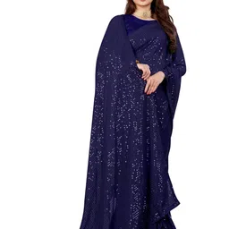 GAVUBAA Blue Pure Georgette Leheriya Sarees-picture-1