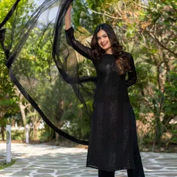 KAUTIK FABRICS Women Embroidered Regular Sequinned Georgette Kurta with Palazzos & Dupatta-picture-8