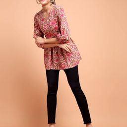 ALANKARI Women Floral Printed V-Neck Pure Cotton Kurti-image-57